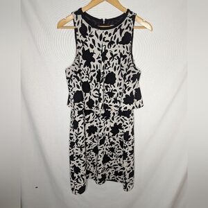 Ann Taylor Loft Tiered Ruffle Dress Black, Cream & White Floral Design Size 8